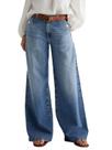 Jeans de perna larga, flamingals, cintura média, ponto folgado, feminino