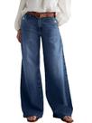 Jeans de perna larga Flamingals para mulheres de cintura média azul marinho 2GG
