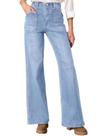 Jeans, elegante, feminino, elástico, cintura alta, beau blue