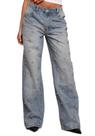 Jeans Famnbro Sparkly Y2K Dome Stud de cintura alta e folgados para mulheres
