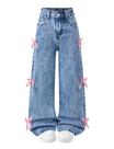 Jeans Feuoive Baggy Wide Leg Bow Jeans, tamanho 10-12, azul