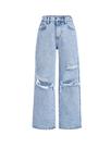 Jeans Feuoive, folgada e rasgada, calça jeans, perna larga para meninas de 12 a 14 anos Jeans Feuoive, folgada e rasgada, calça jeans, perna larga para meninas de 12 a 14 anos