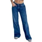 Jeans Giraropa, cintura baixa, folgada, reta, larga, perna, Y2K, azul marinho