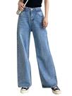 Jeans HDLTE femininos, pernas largas, cintura alta, folgados, azuis, lavados Jeans HDLTE femininos, pernas largas, cintura alta, folgados, azuis, lavados