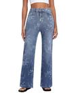 Jeans MARIASHA Flared Leg Stretch, cintura alta, azul, 4GG, feminino Jeans MARIASHA Flared Leg Stretch, cintura alta, azul, 4GG, feminino