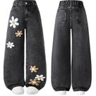Jeans SAROULU Cute Flower para meninas, jeans folgados 6-14Y