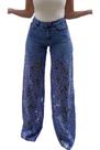Jeans Sezhgswd, renda feminina, patchwork, cintura alta, perna larga