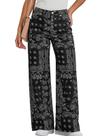 Jeans Tankaneo Baggy Wide Leg com estampa floral de cintura alta para mulheres