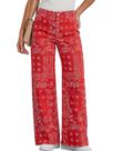 Jeans Tankaneo Baggy Wide Leg com estampa floral de cintura alta vermelha