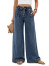 Jeans Tankaneo Wide Leg Baggy para mulheres azul escuro