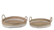 Jg 2 bandeja decorativa seagrass branco e natural