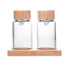 Jg 2 Galheteiros com Tampa e Suporte de Bambu 170ml