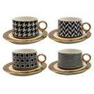 Jg.4 Xícaras de Café c/Pires Motif New Bone China 90ml