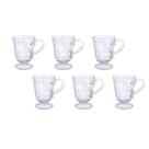 Jg.6 Canecas Vidro Café 330ml Transparente Hauskraft Relevo