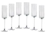 JG 6 TAÇAS CHAMPAGNE CRISTAL LAPIDADO FILETES BRANCOS 190ml