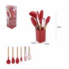 Jg 7 Pc Utensilios Silicone Cabo Madeira C/ Suporte