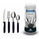 Jg de talheres 20 pc cb plast. preto c/ pote c/garfo sobremesa