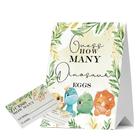 JIRIM-BEUTY Adivinhe quantos ovos de dinossauro adivinhe quantos jogos de chá de bebê, pacote com 1 logotipo e 50 cartões, cartazes para chá de bebê, conjunto de convites para chá de bebê, revelação de gênero - JRM313