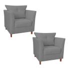 Jogo 02 Poltrona Estofada Com Almofada Isis Recepção Consultório Suede Cinza - LM DECOR