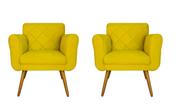 Jogo 02 Poltronas Estofadas Decorativas Para Consultório Isabella Corano Amarelo - LM DECOR
