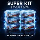 Jogo 06 Pote Vidro Hermético Marmita Mantimentos Tampa 640ml