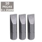 Jogo 10 Bits Ponteira Ponta Fenda 6x25mm para Parafusadeira Aço Cromo Vanadio