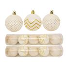 Jogo 10 Bolas Natal Mista Decoradas Branco e Dourado Glitter 6cm - Magizi Jogo 10 Bolas Natal Mista Decoradas Branco e Dourado Glitter 6cm - Magizi