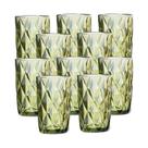 Jogo 10 Copos P/ água Vidro Diamante Verde Class Home 350ml