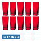 Jogo 10 Copos Vidro Bali Quadrado Luxo 320ml Vermelho Jogo 10 Copos Vidro Bali Quadrado Luxo 320ml Vermelho