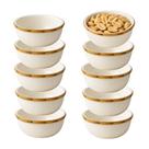 Jogo 10 Mini Bowl Molheira de Cerâmica Branco com Borda de Bambu Scalla 100ml Jogo 10 Mini Bowl Molheira de Cerâmica Branco com Borda de Bambu Scalla 100ml