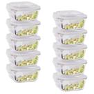 Jogo 10 Pote Vidro 520ML Forno Microondas Quadrado Hermetico