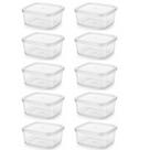 Jogo 10 Potes Quadrados 520ml com Tampa, Potes Plástico Transparente Fitness BPA Free