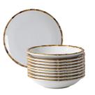 Jogo 10 Prato Branco Fundo de Sobremesa de Cerâmica Borda de Bambu Scalla 20cm Jogo 10 Prato Branco Fundo de Sobremesa de Cerâmica Borda de Bambu Scalla 20cm