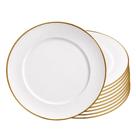 Jogo 10 Prato de Sobremesa Branco de Vidro Opaline Borda Filete Dourado 19cm Haüskraft