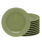 Jogo 10 Prato de Sobremesa de Cerâmica Frisada Scalla Verde Cristina 20cm Mesa Posta