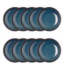 Jogo 10 Prato Fundo de Massas Cerâmica Linear Azul Premium 23cm Lyor