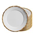 Jogo 10 Prato Raso de Cerâmica Branco Borda de Bambu Grossa 27cm Flat Scalla