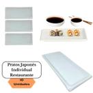 Jogo 10 Pratos Sushi Kakusara Retangular Porcelana Branco