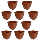 Jogo 10 Vasos Cachepô Quadrado Plástico 750ml Marrom Suculentas