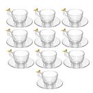 Jogo 10 Xícara de Café com Pires Golden Bird Pássaro 80ml Cristal Ecológico Wolff