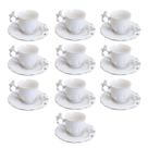 Jogo 10 Xícara de Café Porcelana Birds Branca Fio Dourado Pássaro com Pires 100ml Wolff