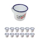Jogo 12 canecas esmaltada estampada 6cm café roça fazenda