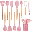 Jogo 12 Colheres De Silicone Cabo Madeira Utensílios Cozinha Top