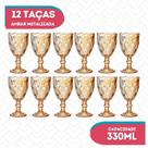 Jogo 12 Copo Taça 330ML Diamantado Vinho Bico de Jaca Ambar