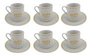 Jogo 12 Pçs Xícaras Pires de Café 80ml Porcelana Fina Kook
