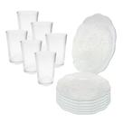 Jogo 12 Peças Aparelho de Jantar 6 Pratos Fundo Vidro + 6 Copos