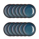 Jogo 12 Prato Fundo de Massas Cerâmica Linear Azul Premium 23cm Lyor