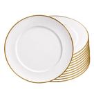 Jogo 12 Prato Raso Branco de Vidro Opaline Borda Filete Dourado 27cm Haüskraft