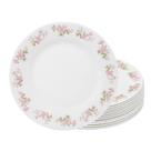 Jogo 12 Prato Raso de Vidro Branco Flowers Pink 25,5cm Em Casa Tem