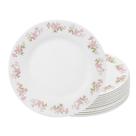 Jogo 12 Prato Raso De Vidro Branco Flowers Pink 25,5cm Em Casa Tem